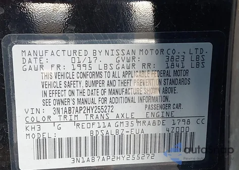 2017 Nissan Sentra S z USA, uszkodzony, nr VIN 3N1AB7AP2HY255272